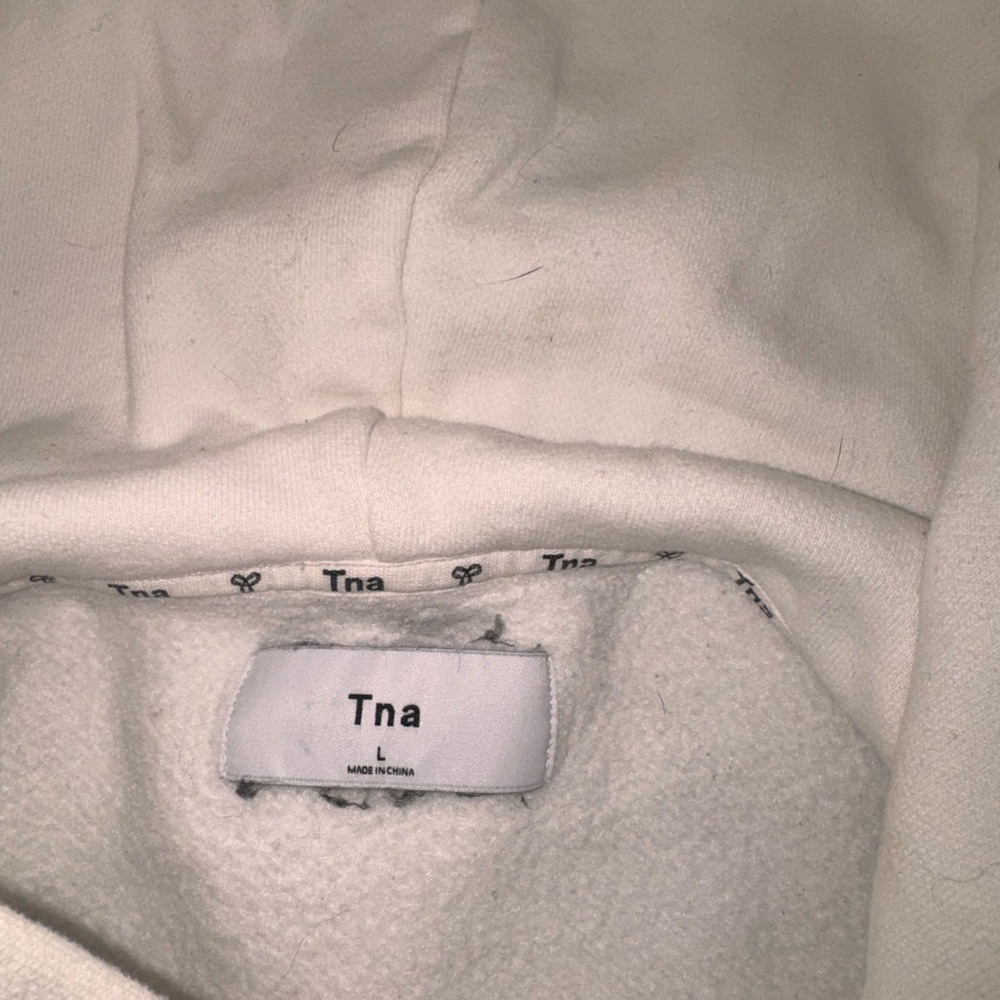 🍎TNA White Pullover Hoodie with Subtle Logo Trim - Picture 3 of 4